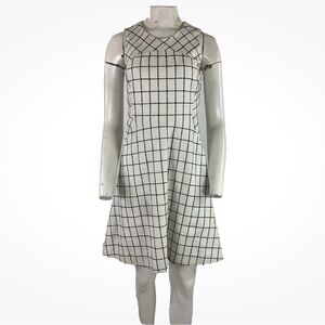 J Crew Sz 2 Windowpane Print A-Line Business Casual Dress Blue White Cotton